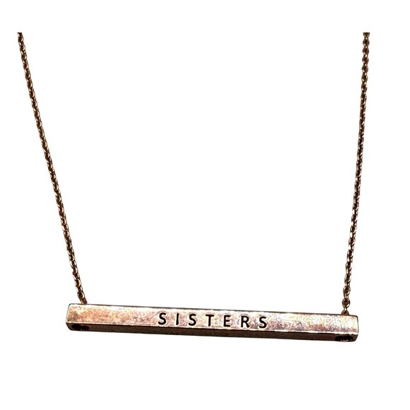 Sisters Bar Pendant Chain Necklace Rose Gold Tone 16 to 18 Inch Sisters Gift - Picture 1 of 4